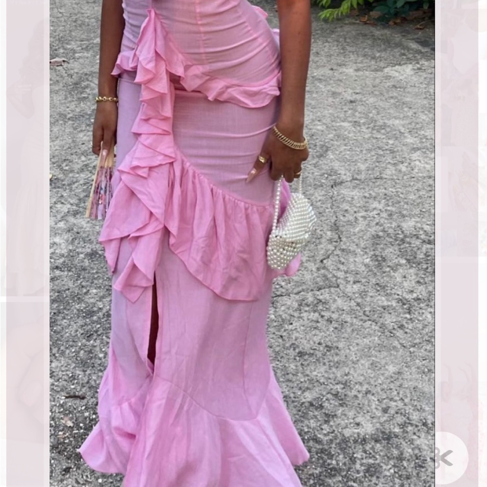 PrettyLittleThing Pink Ruffle Maxi Dress - Picture 2 of 5